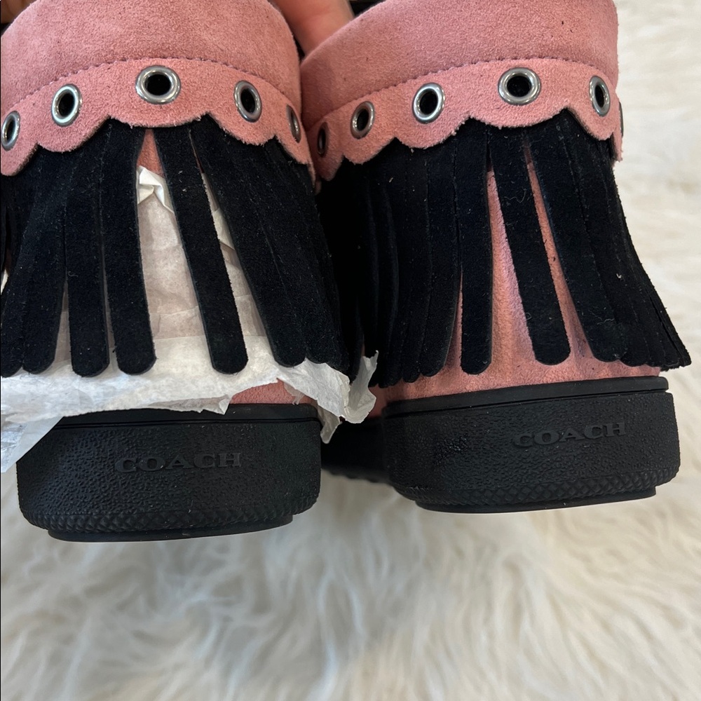 Coach Fringe Stud High Top Sneaker Boots Pink Black Size 10 - Picture 6 of 7